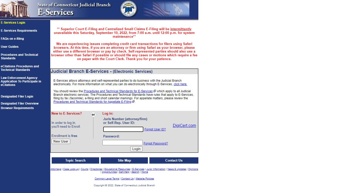 Connecticut Judicial Branch E-Services Login